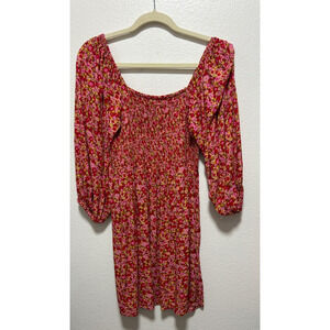 Billabong Pink and Red Floral Smocked Mini Dress Size Large